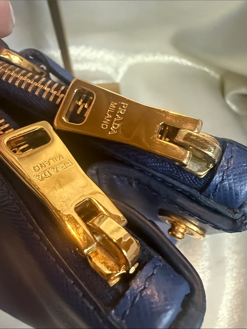 Prada Blue Saffiano Leather Satchel with Gold Hardware - Picture 3 of 9